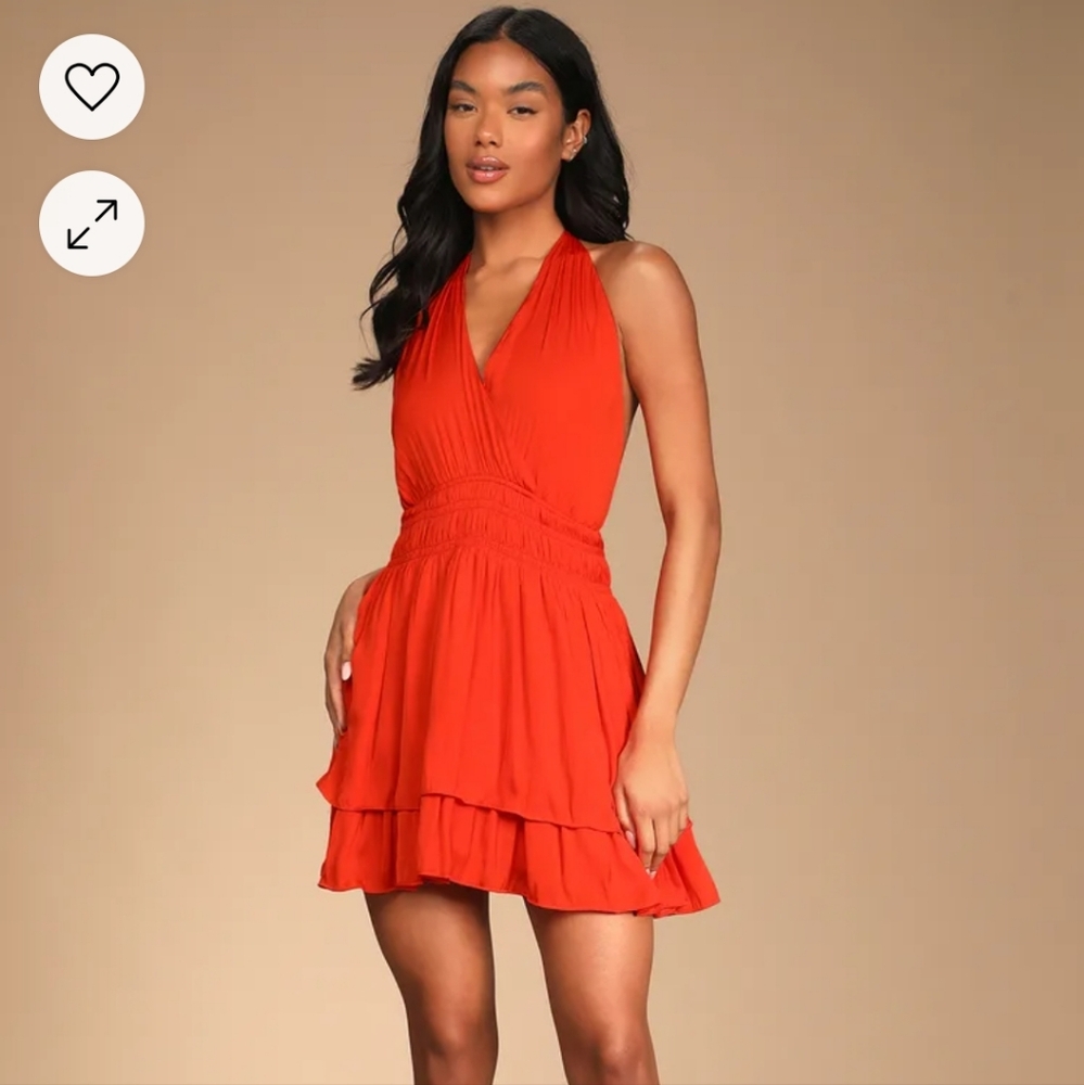 Lulus Sunny forever satin tiered halter mini dress